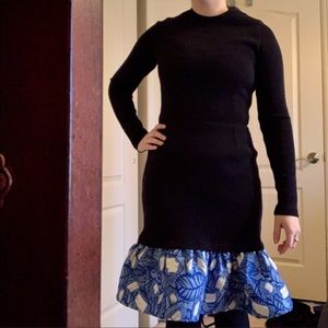 Designer Ribbed Bodycon dress with Floral Peplum